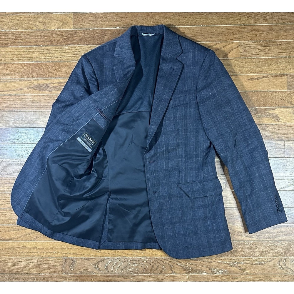 Jos A Bank Traveler Blazer 38R Charcoal Gray Glen Check Plaid Wool Sport Coat